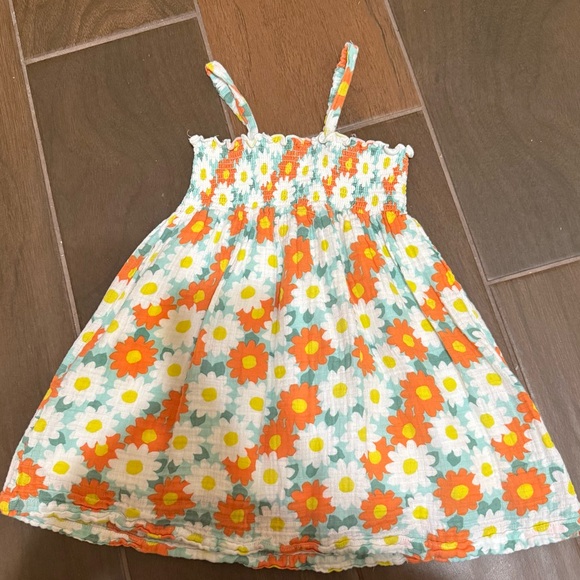 Tullabee Girl’s Multicolor Orange Floral Print Smocked Sleeveless Dress 4T - Picture 1 of 5